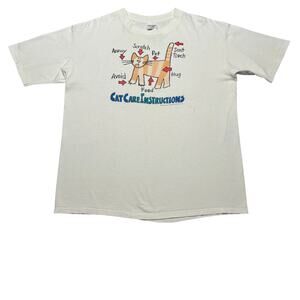 Vintage 90s Cat Care Instructions Single Stitch Shirt Men's XL Funny Animal Tee
